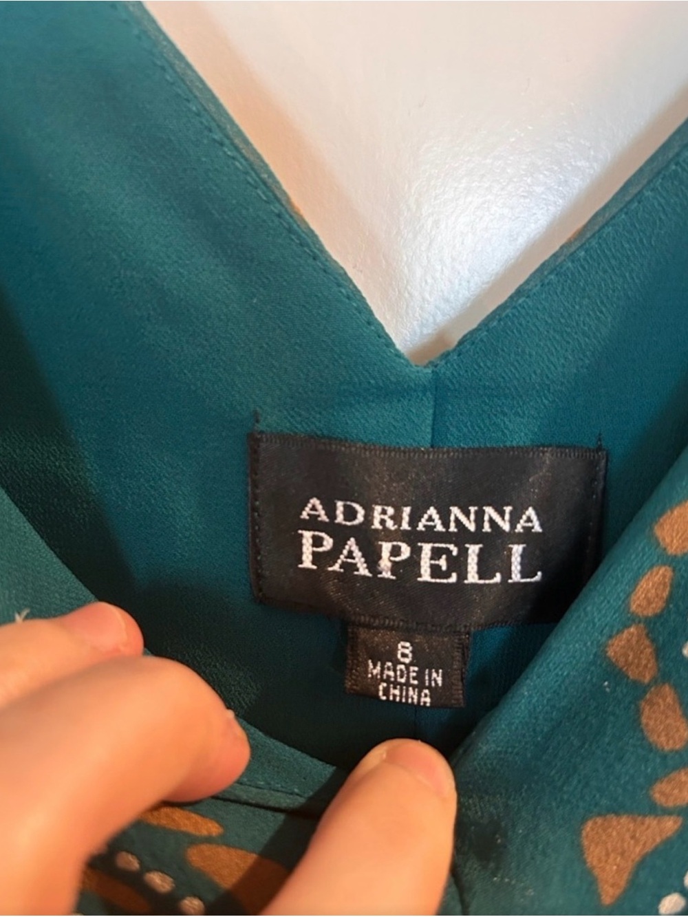 Adrianna Papell Teal Floral V-Neck Dress with Purple Embellished Waist - Picture 4 of 13